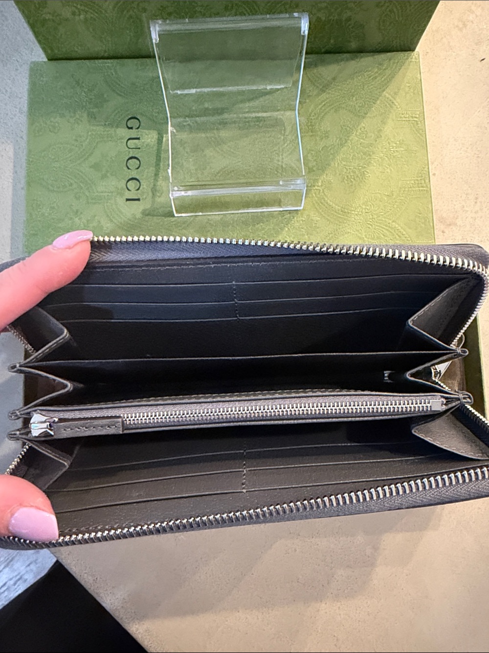 GUCCI | ✨NEW✨ Ophidia GG Supreme Zip Around Long Wallet in Grey/Graphite Grey - Picture 7 of 8